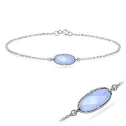 Blue Chalcedony Ellipse Shape Silver Bracelet BRS-387